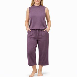 Lounge Sets 2 Piece Outfit Sleeveless Top Drawstring Pants L Purple Eggplant